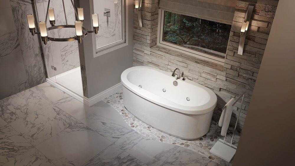 JACUZZI&reg; White 65-1/2 x 35-5/8 in. Freestanding Bathtub with Center Drain 