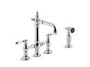 Two Handle Bridge Bar Faucet with Side Spray in Polished Chrome