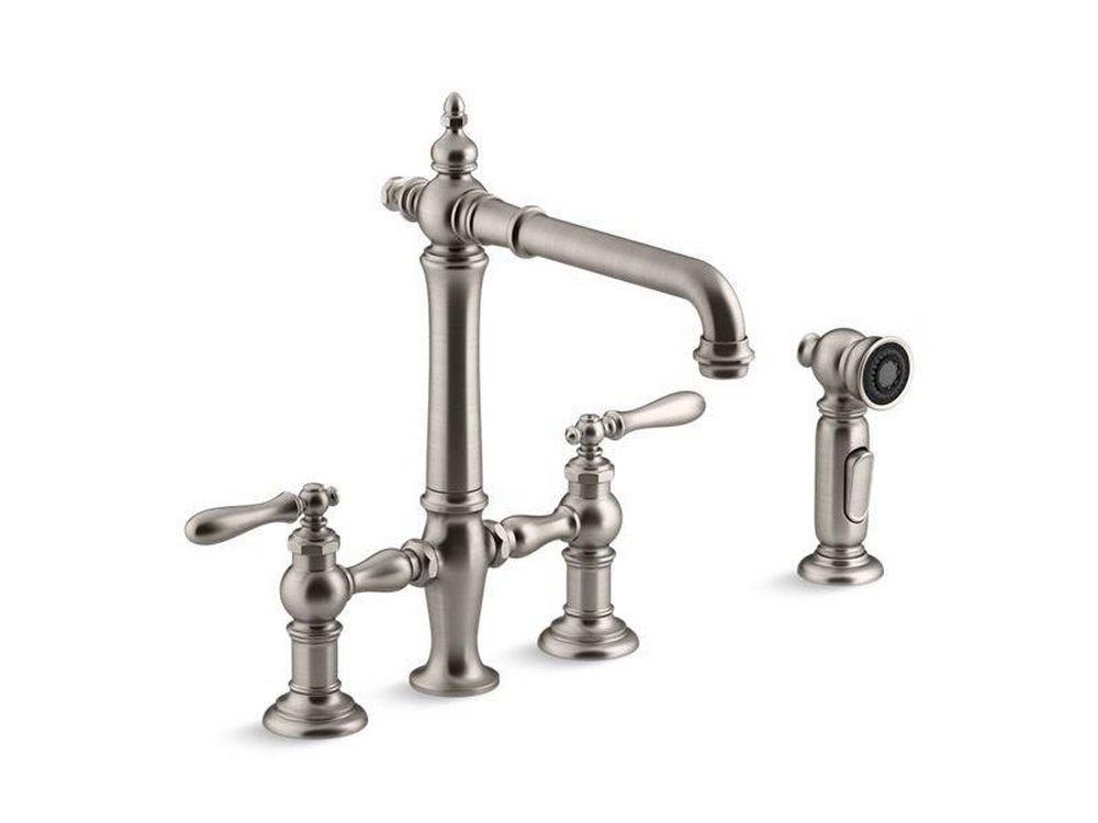 KOHLER Vibrant&reg; Stainless Two Handle Bridge Kitchen Faucet 