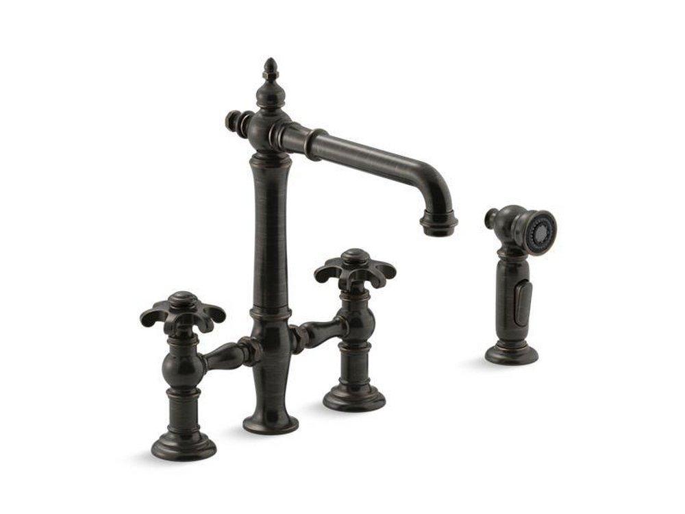 KOHLER Oil Rubbed Bronze Two Handle Bridge Kitchen Faucet 