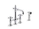 3 or 4-Hole Bar Faucet with Side Spray and Double Lever Handle in Polished Chrome