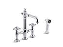 KOHLER Polished Chrome 3 or 4-Hole Bar Faucet with Side Spray and Double Lever Handle 