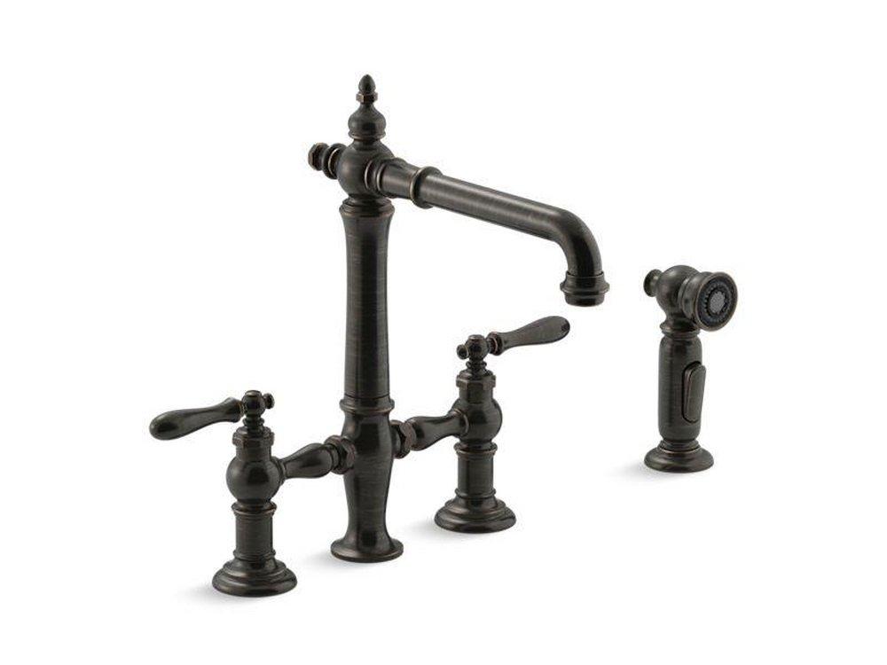 KOHLER Oil Rubbed Bronze Two Handle Bridge Kitchen Faucet 