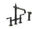 Two Handle Bridge Kitchen Faucet with Side Spray in Oil Rubbed Bronze