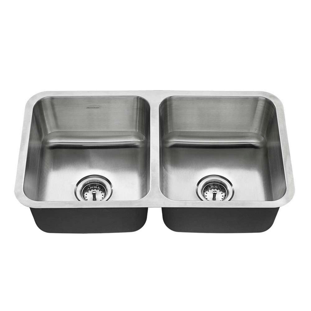 American Standard Stainless Steel 32 x 18 in. No Hole Double Bowl Undermount Kitchen Sink 