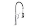 KOHLER Polished Chrome Single Handle Pull Down Semi-Professional Kitchen Faucet with Three-Function Spray, Magnetic Docking, Sweep Spray and BerrySoft Technology 