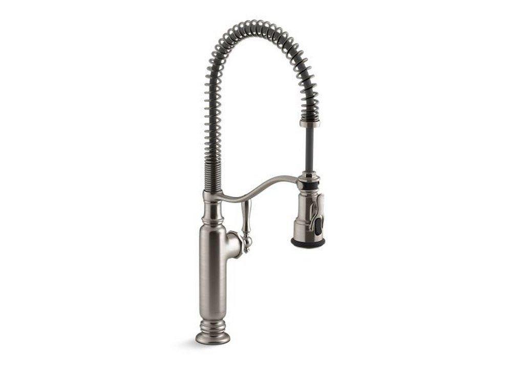 KOHLER Vibrant&reg; Stainless Single Handle Pull Down Semi-Professional Kitchen Faucet with Three-Function Spray, Magnetic Docking, Sweep Spray and BerrySoft Technology 