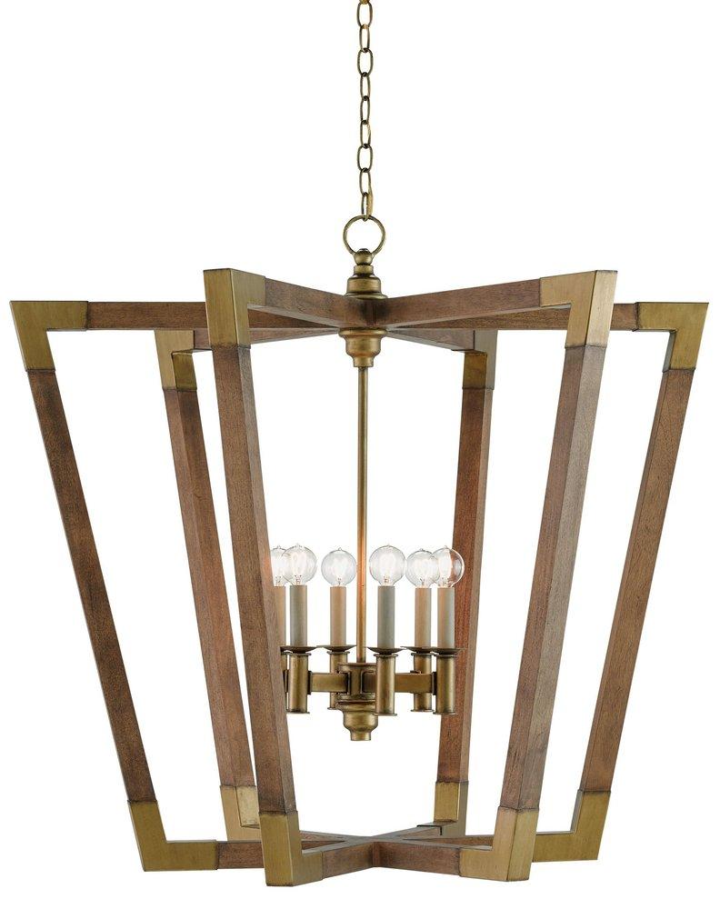 Currey and Company Chestnut/Brass 6-Light Candelabra E-12 Base Chandelier 