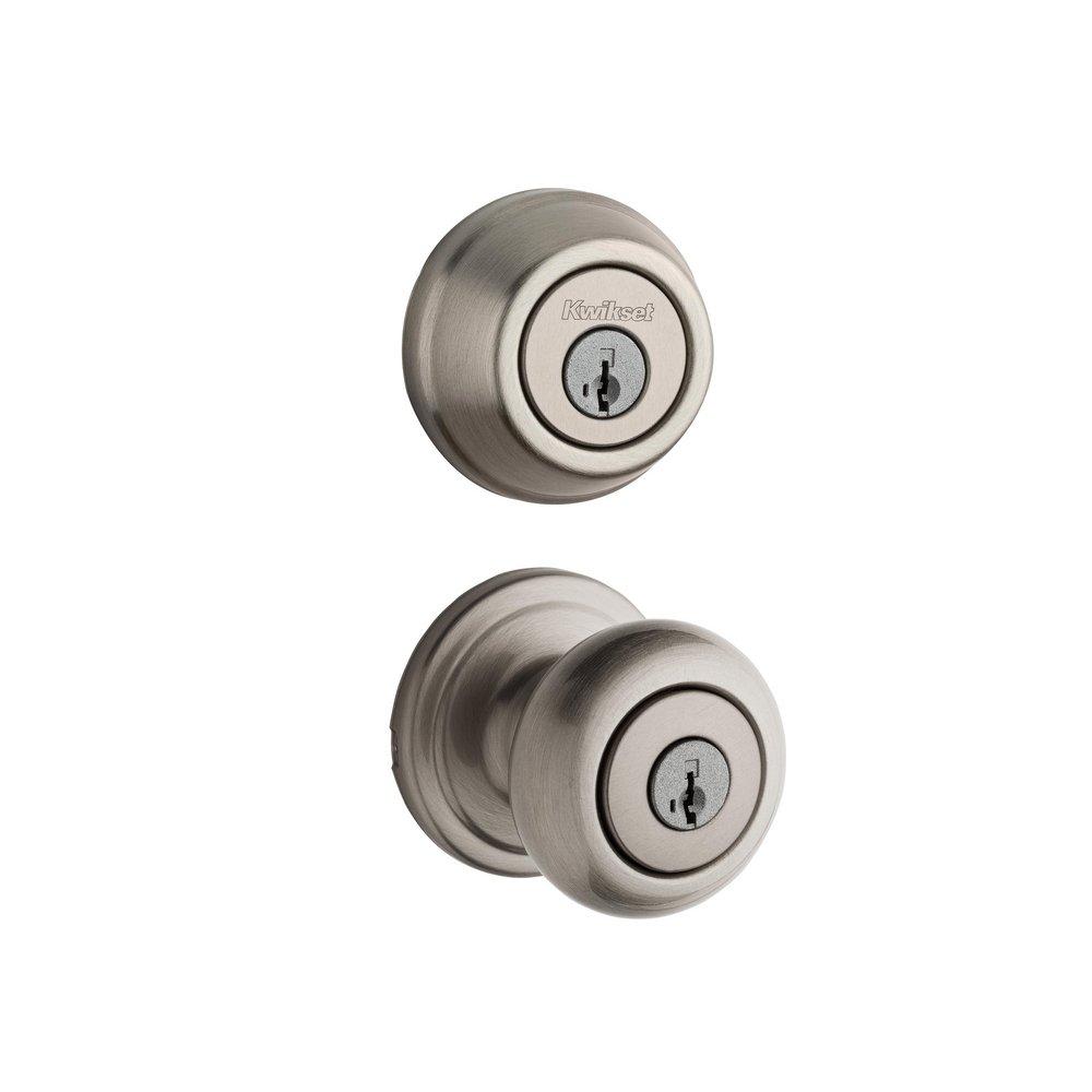Kwikset Satin Nickel Knob with Single Cylinder Deadbolt Combo Pack 