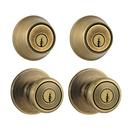 Knob with Single Cylinder Deadbolt Combo Pack in Antique Brass