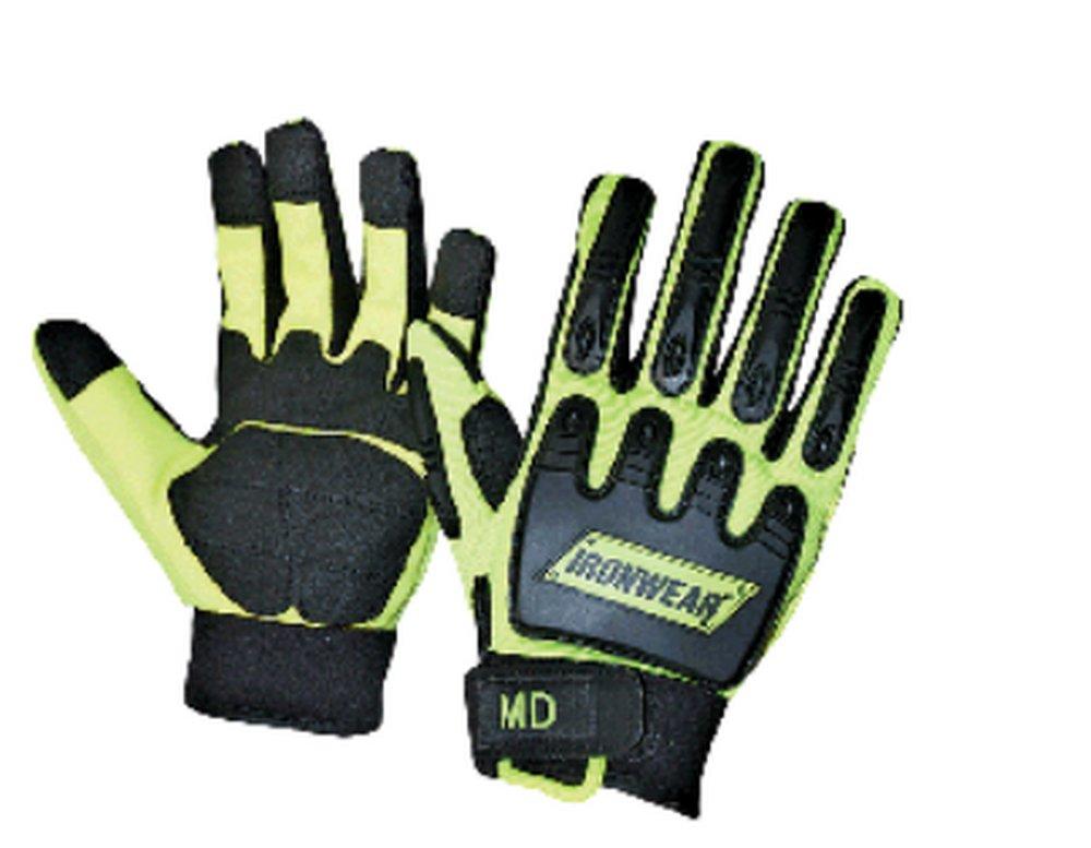 Ironwear Hi-Viz Lime Synthetic Leather and Spandex Palm TPU Padded Impact Gloves in Lime and Black 