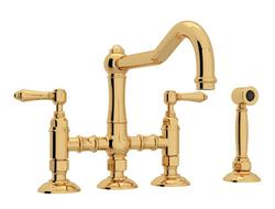 Two Handle Bridge Kitchen Faucet in Unlacquered Brass