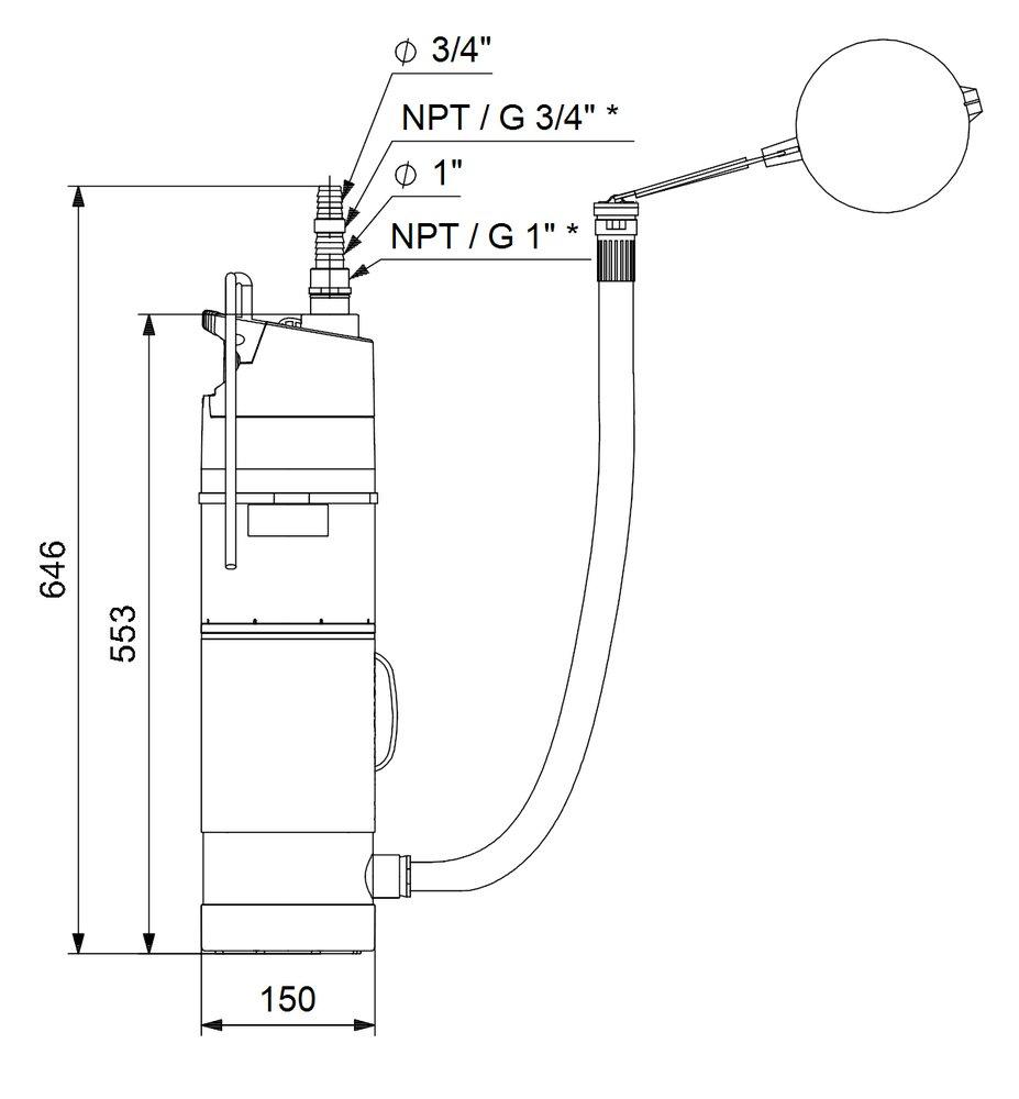 Grundfos Black SBA3-45 AW 1x110-120V 60Hz 45ft NEMA 