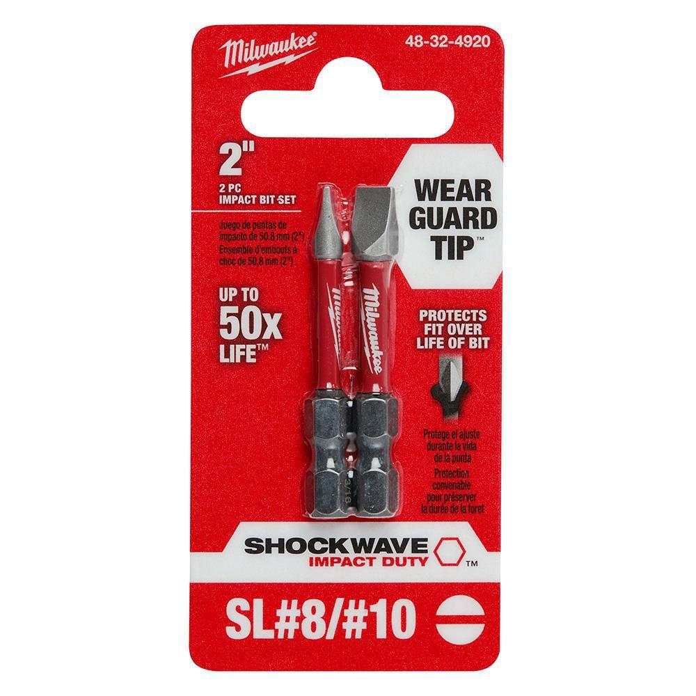 Milwaukee&reg; Silver SHOCKWAVE IMPACT DUTY 2 IN. SLOTTED #8/#10 POWER BIT 2-PACK 