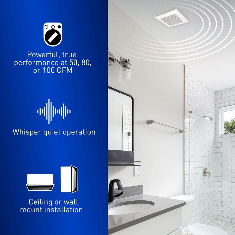 Panasonic White 50-80-100 CFM Ceiling/Wall Mount Ventilation Fan with Smartflow&trade; Motor in White - 0.3-1.3 Sones - Energy Star Rated 