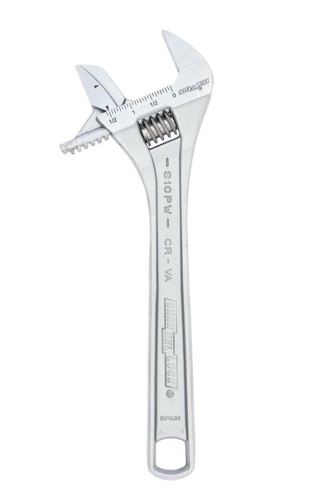 Channellock Chrome Adjustable Wrench with Reverse Pipe Jaw 
