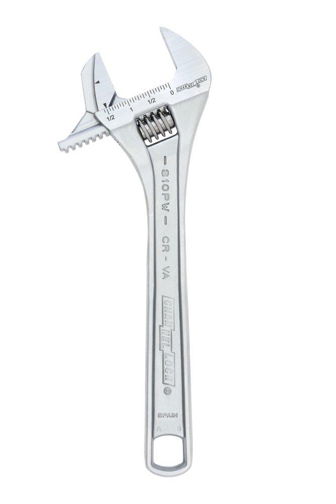 Channellock Chrome Adjustable Wrench with Reverse Pipe Jaw 