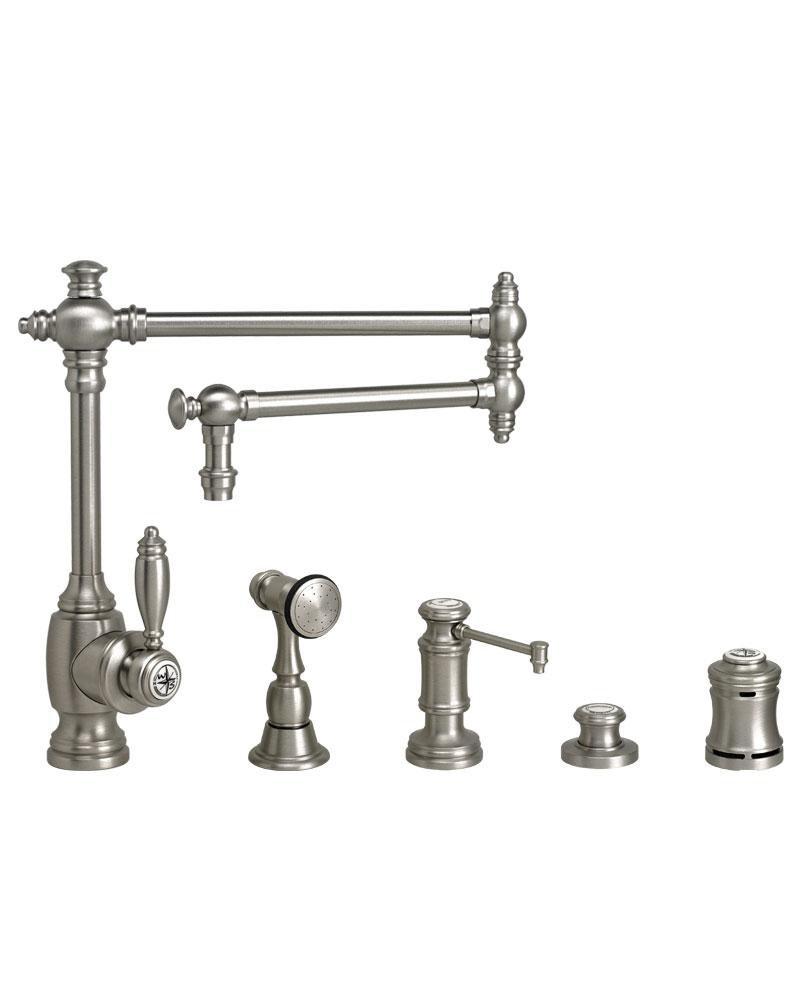 Waterstone Satin Brass TOWSON KITCHEN FAUCET - 18  ARTICULATED SPOUT - 4 PC SUITE 