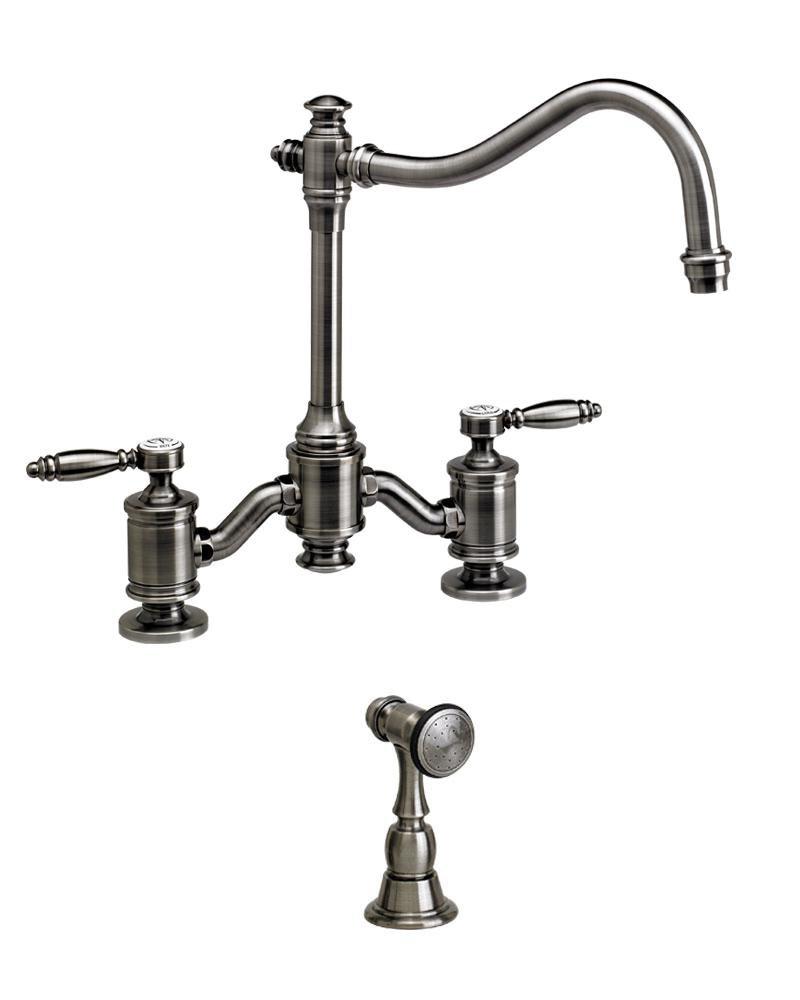 Waterstone Satin Brass ANNAPOLIS BRIDGE FAUCET W/ SIDE SPRAY - LEVER HANDLES 