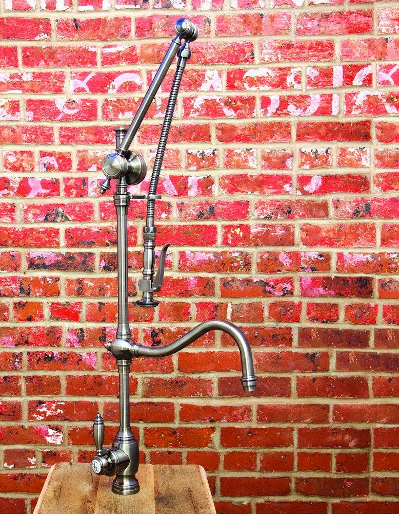 Waterstone Unlacquered Polished Brass GANTRY PULL DOWN FAUCET - HOOK SPOUT 