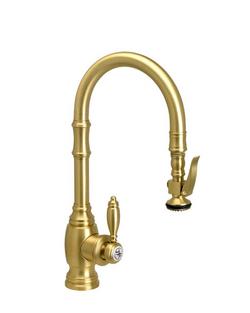 Single Handle Pull Down Kitchen Faucet in Antique Brass