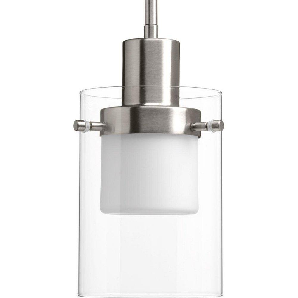 Progress Lighting Brushed Nickel 5-3/4 in. 1-Light LED Mini Pendant with Clear and Etched White Glass 