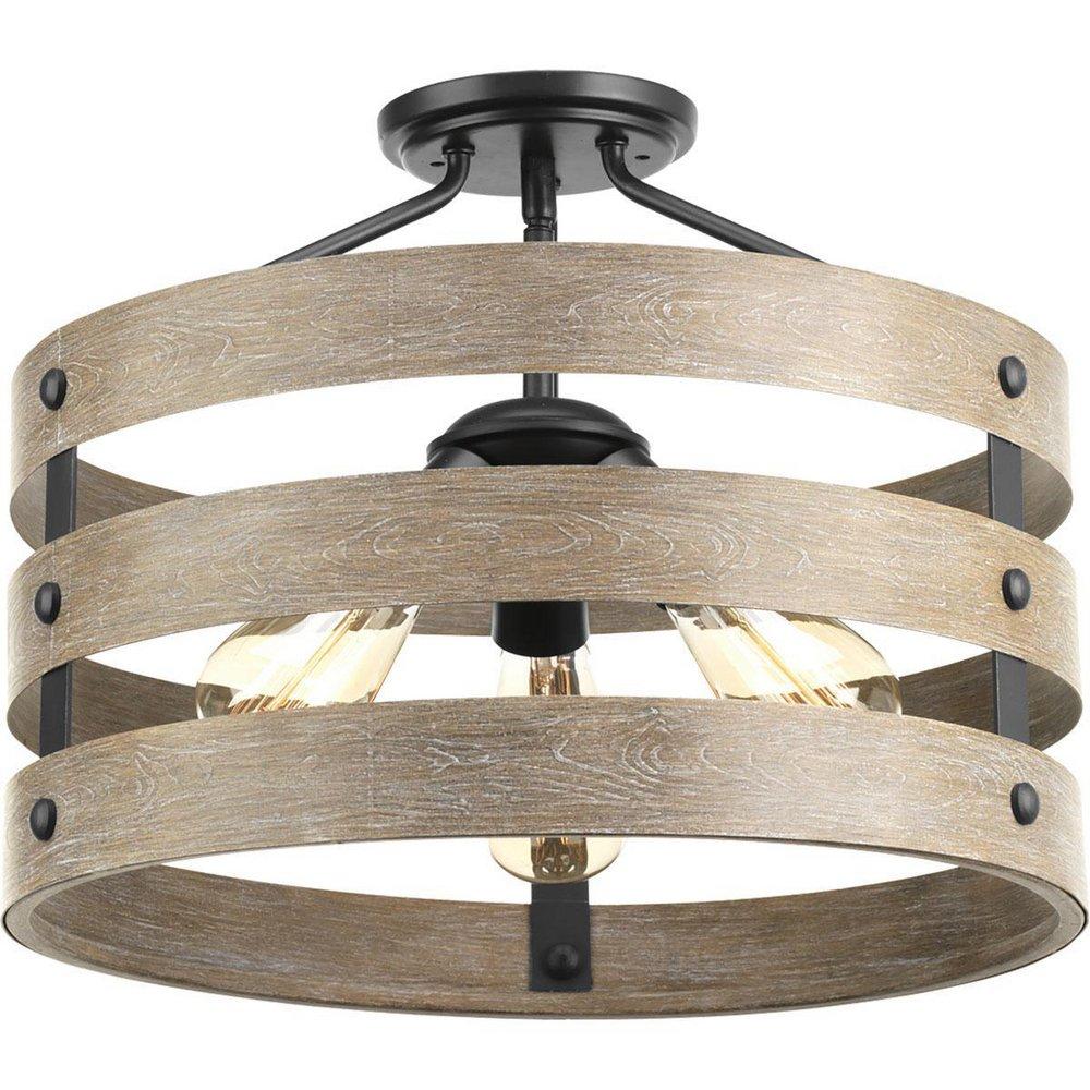 Progress Lighting Graphite 17 in. 3-Light Semi-Flush Convertible 