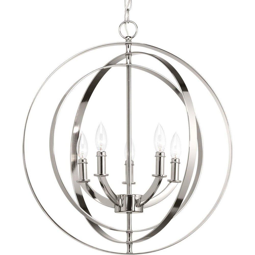 Progress Lighting Polished Nickel 5-Light 60W Candelabra E-12 Incandescent Foyer Pendant 