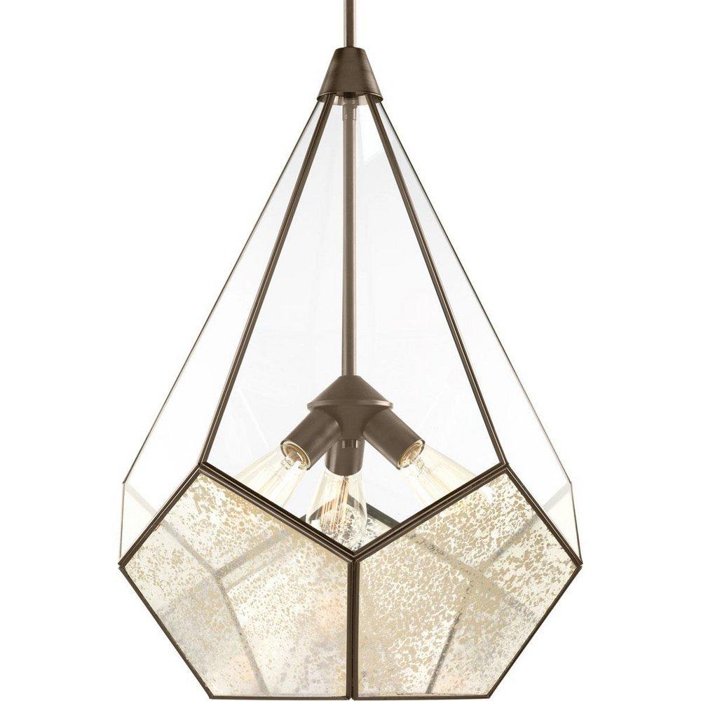 Progress Lighting Antique Bronze 19 in. 3-Light Pendant with Antique Mirror and Clear Glass 
