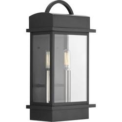 2-Light 60W Up Lighting Small Outdoor Wall Lantern in Black