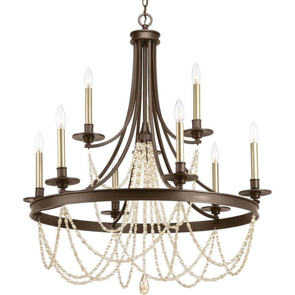 Progress Lighting Antique Bronze 32 in. 540W 9-Light Candelabra E-12 Incandescent Chandelier 