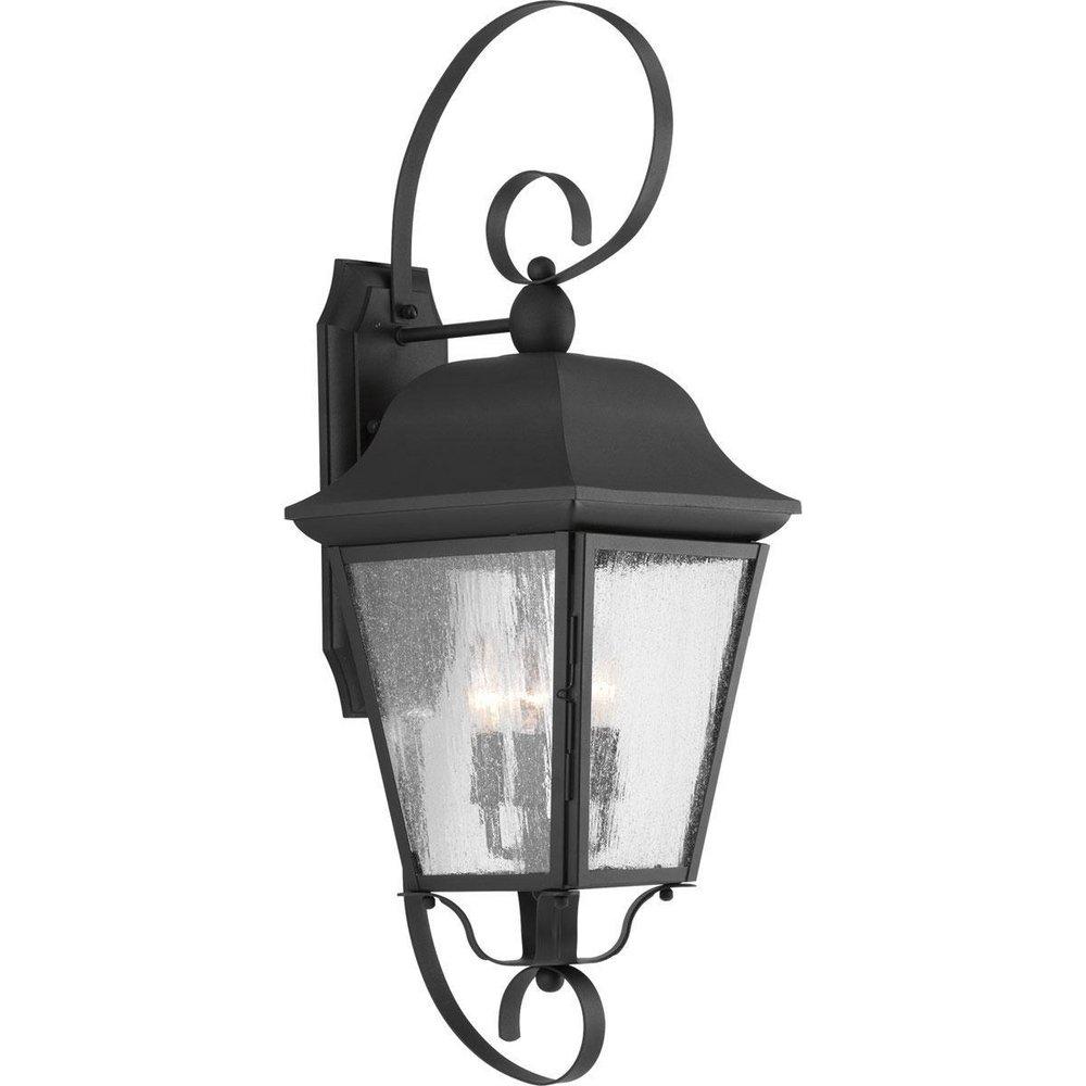 Progress Lighting Black 9-1/2 x 27-1/4 in. 180W 3-Light Candelabra E-12 Incandescent Outdoor Wall Sconce 