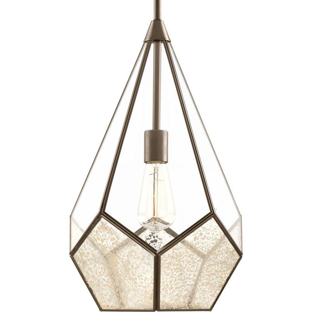 Progress Lighting Antique Bronze 12 in. 1-Light Pendant with Antique Mirror and Clear Glass 