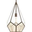 12 in. 1-Light Pendant with Antique Mirror and Clear Glass in Antique Bronze