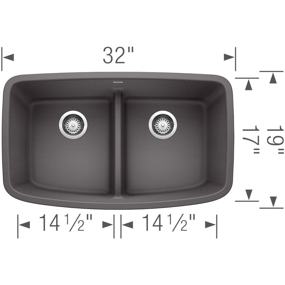 BLANCO Cinder 32 x 19 in. No Hole Composite Double Bowl Undermount Kitchen Sink 