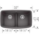 BLANCO Cinder 32 x 19 in. No Hole Composite Double Bowl Undermount Kitchen Sink 