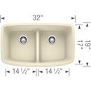 BLANCO Biscuit 32 x 19 in. No Hole Composite Double Bowl Undermount Kitchen Sink 