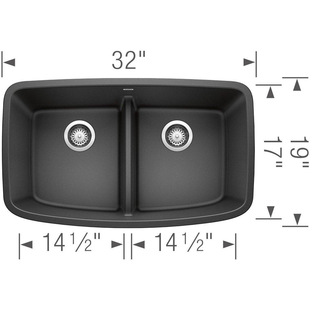 BLANCO Anthracite 32 x 19 in. No Hole Composite Double Bowl Undermount Kitchen Sink 