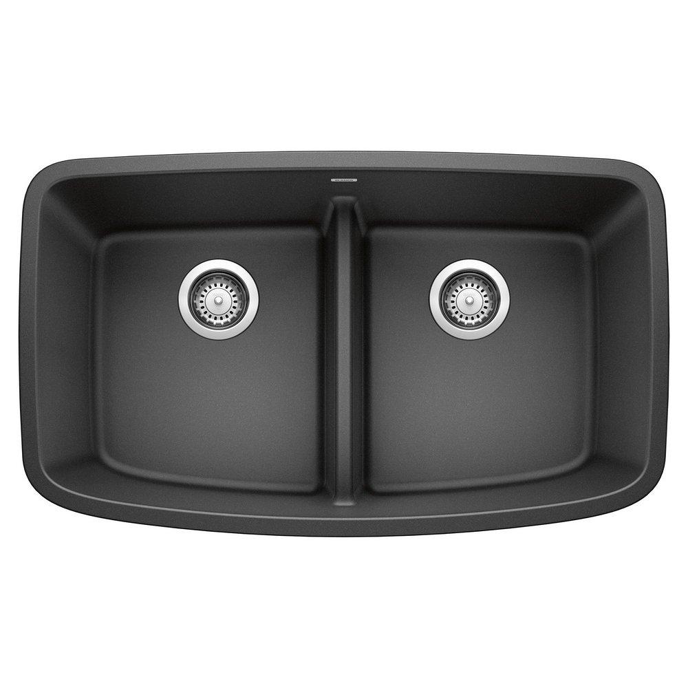 BLANCO Anthracite 32 x 19 in. No Hole Composite Double Bowl Undermount Kitchen Sink 
