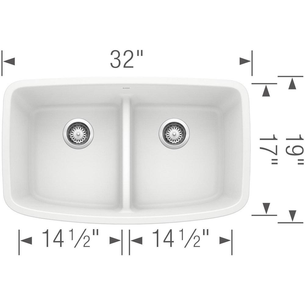 BLANCO White 32 x 19 in. No Hole Composite Double Bowl Undermount Kitchen Sink 