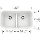 BLANCO White 32 x 19 in. No Hole Composite Double Bowl Undermount Kitchen Sink 