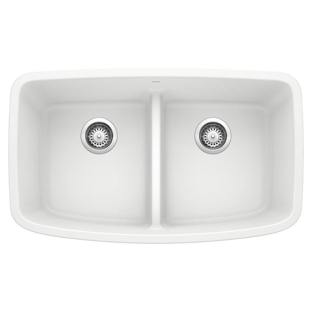 BLANCO White 32 x 19 in. No Hole Composite Double Bowl Undermount Kitchen Sink 