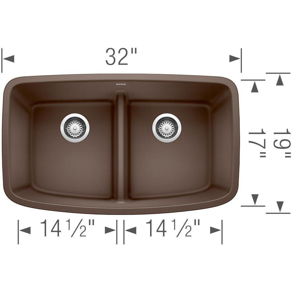 BLANCO Cafe Brown 32 x 19 in. No Hole Composite Double Bowl Undermount Kitchen Sink 