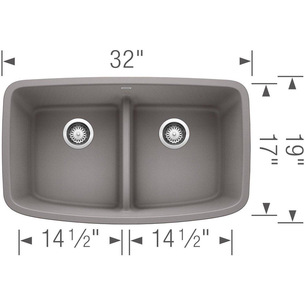 BLANCO Metallic Grey 32 x 19 in. No Hole Composite Double Bowl Undermount Kitchen Sink 