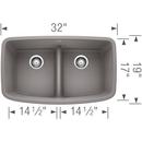 BLANCO Metallic Grey 32 x 19 in. No Hole Composite Double Bowl Undermount Kitchen Sink 