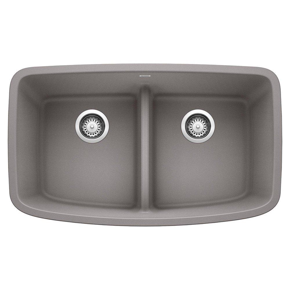 BLANCO Metallic Grey 32 x 19 in. No Hole Composite Double Bowl Undermount Kitchen Sink 