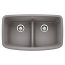 BLANCO Metallic Grey 32 x 19 in. No Hole Composite Double Bowl Undermount Kitchen Sink 