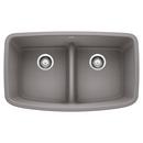 32 in. Undermount Silgranit Double Bowl Kitchen Sink in Metallic Grey