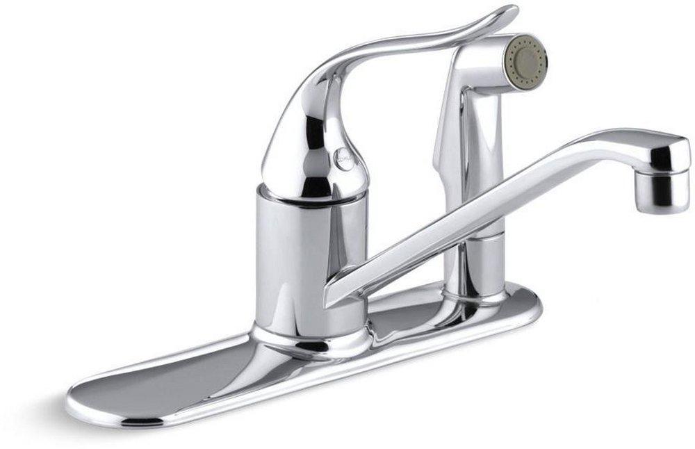 KOHLER Polished Chrome 3-Hole Kitchen Faucet with Single Lever Handle, Sidespray and 5 in. Spout Height 
