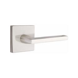 Passage Door Lever with Square Rosette in Satin Nickel